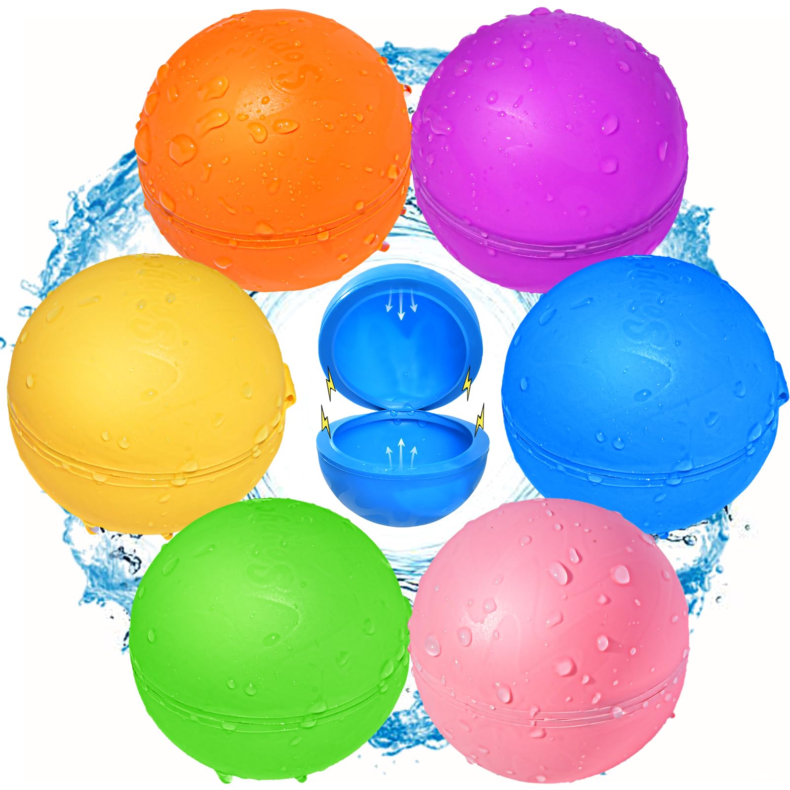 6Pcs Reusable Magnetic Water Balloons for Kids Ages 3-12 - Fun Outdoor Pool & Beach Toys for Summer - Safe Splash Games for Boys and Girls at Backyard Parties, Picnics and Water Fights