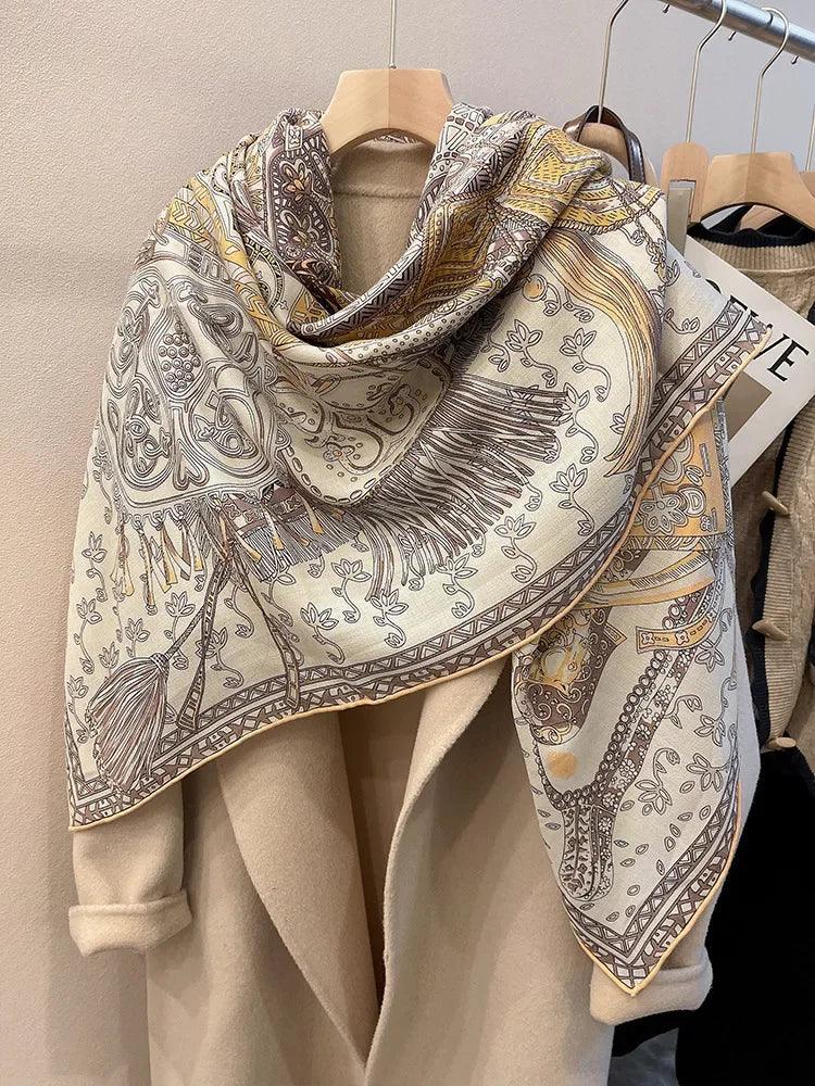 Luxury Silk Wool Blend Scarf for Women - Large Square Winter Shawl, Soft Warm Wrap for Fall & Winter - Perfect for Office, Travel & Outdoor Activities