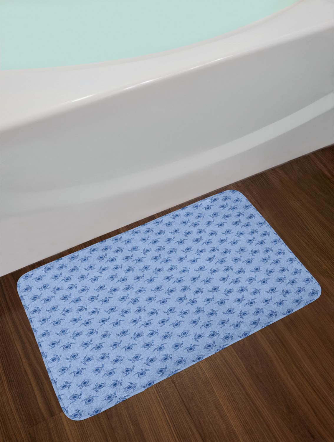 Ambesonne Non-Slip Turtle Bath Mat - Nautical Marine Theme with Swimming Sea Turtles Pattern, Plush Bathroom Decor Rug 30