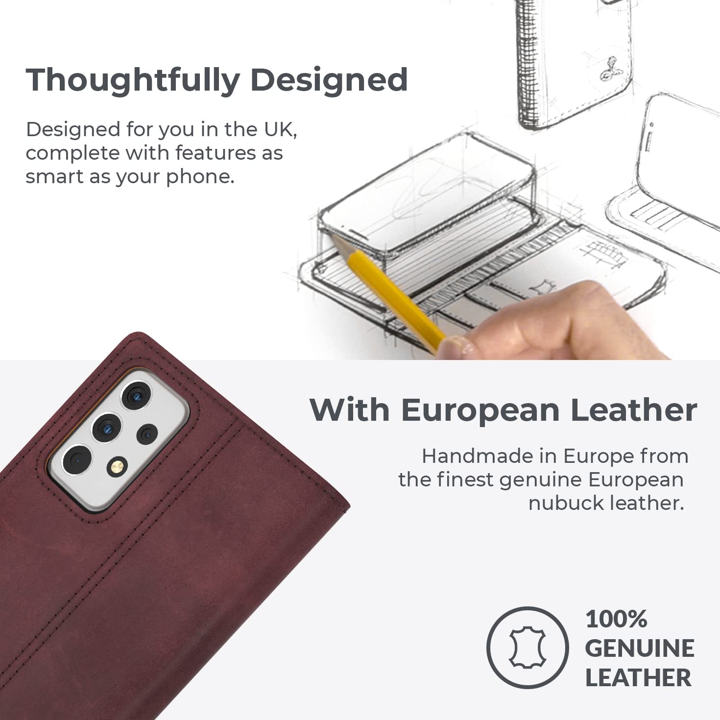 Vintage Leather Wallet Case for Samsung Galaxy A52/A52S - Genuine Leather Flip Folio Cover with Card Holder & Viewing Stand | Slim Protective Phone Case for Everyday Use, Travel & Business (Plum)