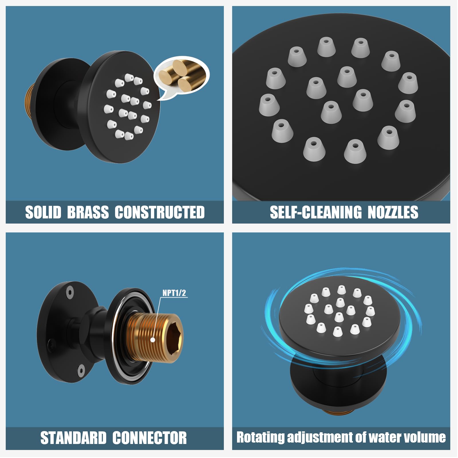 Premium Matte Black Shower Body Spray Jets with On/Off Switch - Adjustable Flow Massage Spa Shower Jets for Ultimate Relaxation - Perfect for Bathroom Renovation, Luxury Spa Experience & Hydrotherapy Sessions