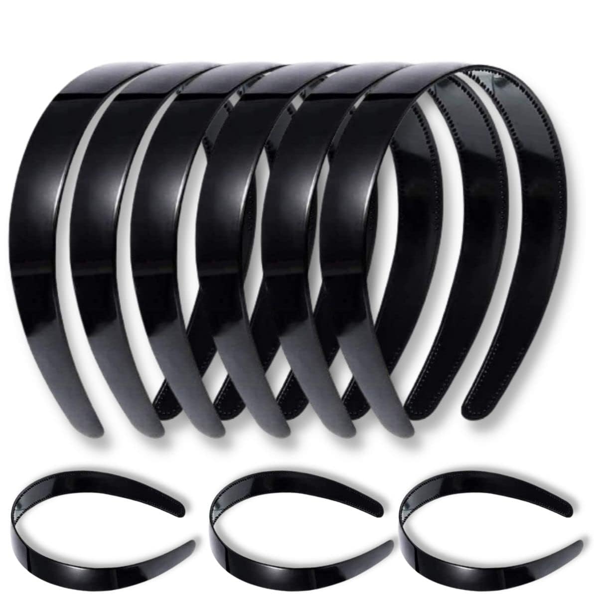 Old Shopperz 12 Pack Black Plastic Headbands - 1 Inch Wide Teeth Plain Hair Bands for Women & Girls - Perfect for DIY Hair Styling, Workouts, and Everyday Fashion Accessories