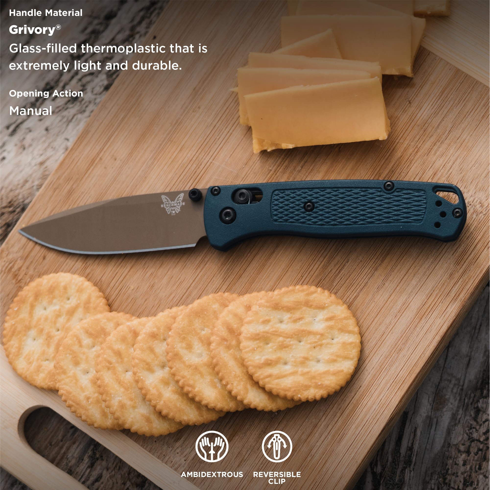 Benchmade Bugout 535 EDC Folding Knife - Lightweight Blue Grivory Handle, Perfect for Everyday Carry, Camping & Outdoor Adventures