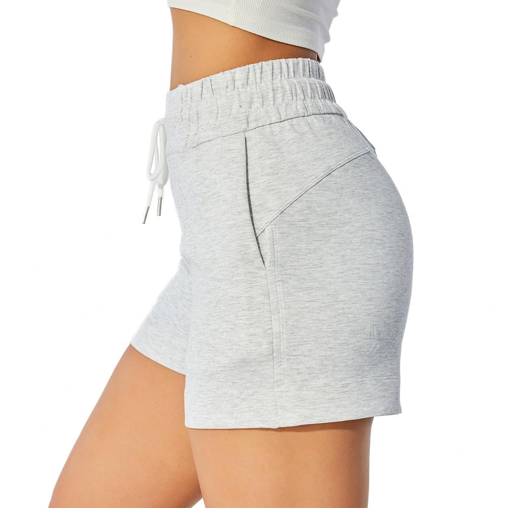 NIMENJOJA Women's High Waisted Sweat Shorts with Drawstring - Athletic Gym Workout & Lounge Shorts with Pockets - Perfect for Yoga, Running, and Casual Wear