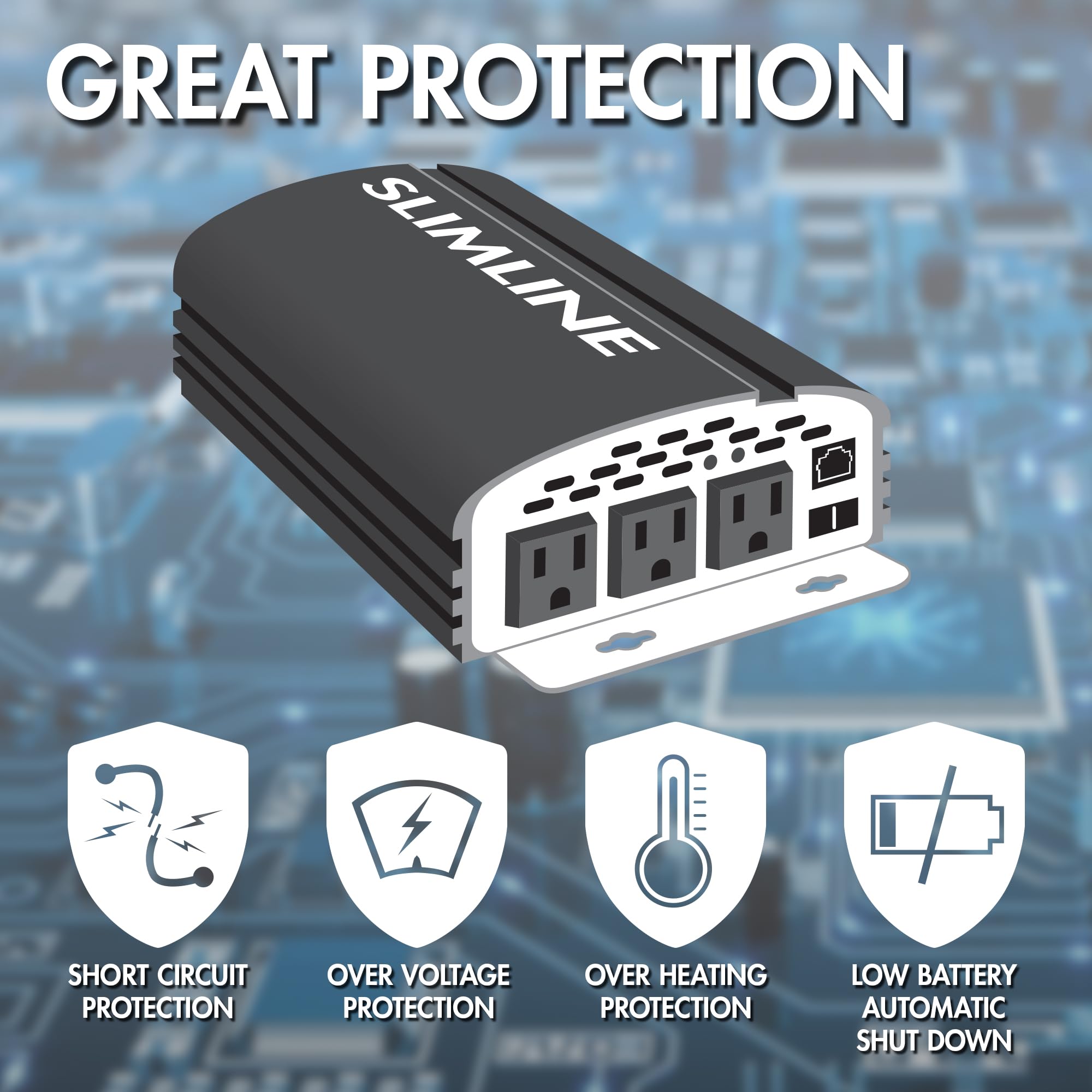 Wagan EL3724 2000W TrueRated Power Inverter - 12V DC to 110V AC Converter with 3 Outlets & 2A USB Port - 4500W Surge for Cars, RVs, Camping & Emergency Power Backup