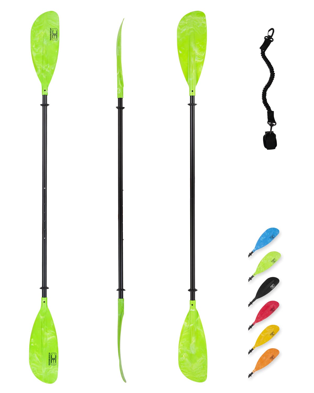 OCEANBROAD Adjustable Kayak Paddle 86-94 inches (220-240cm) - Lightweight Aluminum Shaft with Ergonomic Grip & Paddle Leash - Perfect for Kayaking, Canoeing & Boating - Great for Lakes, Rivers & Ocean Adventures