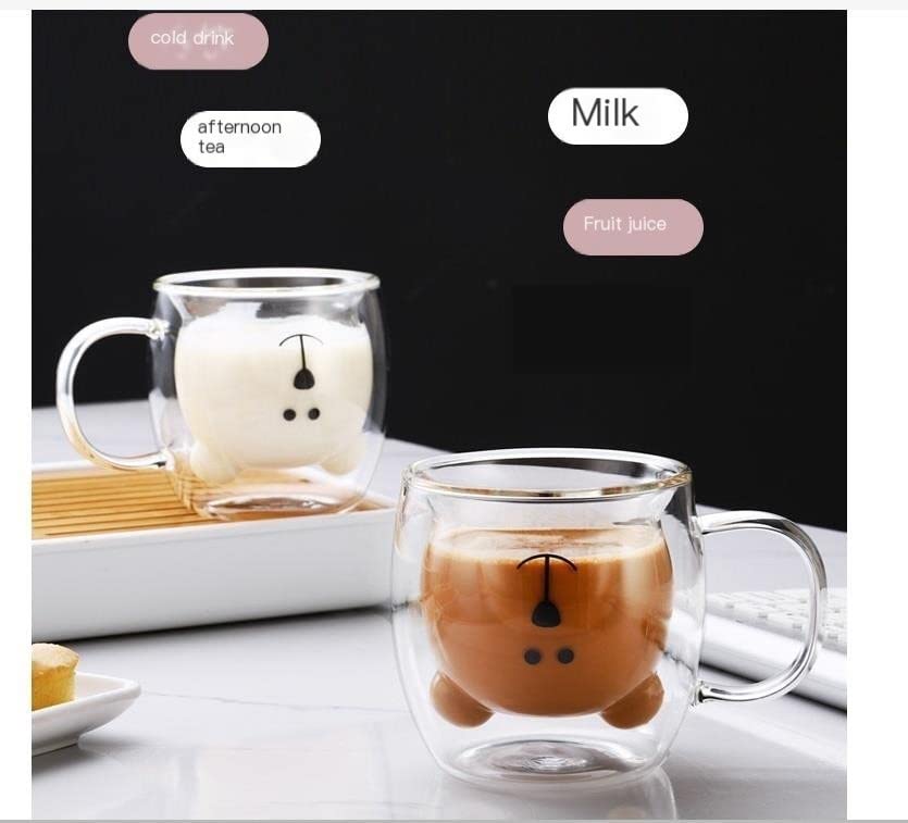 **Insulated Double-Wall Glass Coffee Mug with Cute Bear Design - 250ml, Leak-Proof, BPA-Free - Perfect for Hot Coffee, Tea, Milk, Juice - Ideal for Home, Office, Travel & Gifts (Color: C)**