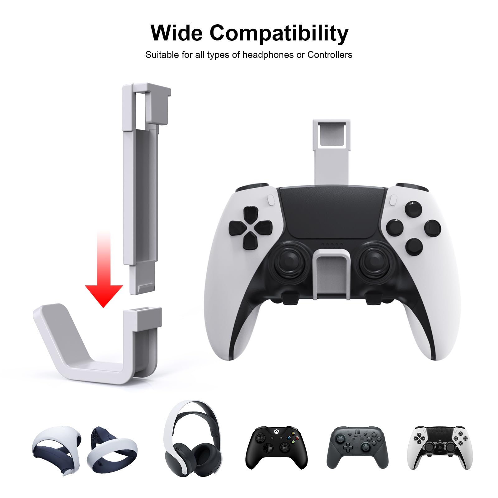 2-Pack PS5 Slim/PS5 Controller Hanger Holder - Gaming Headset Hook & Headphone Grip Stand Mount - Compatible with All PS5 Consoles - Perfect for Organizing Gamepads and Accessories in Gaming Setup