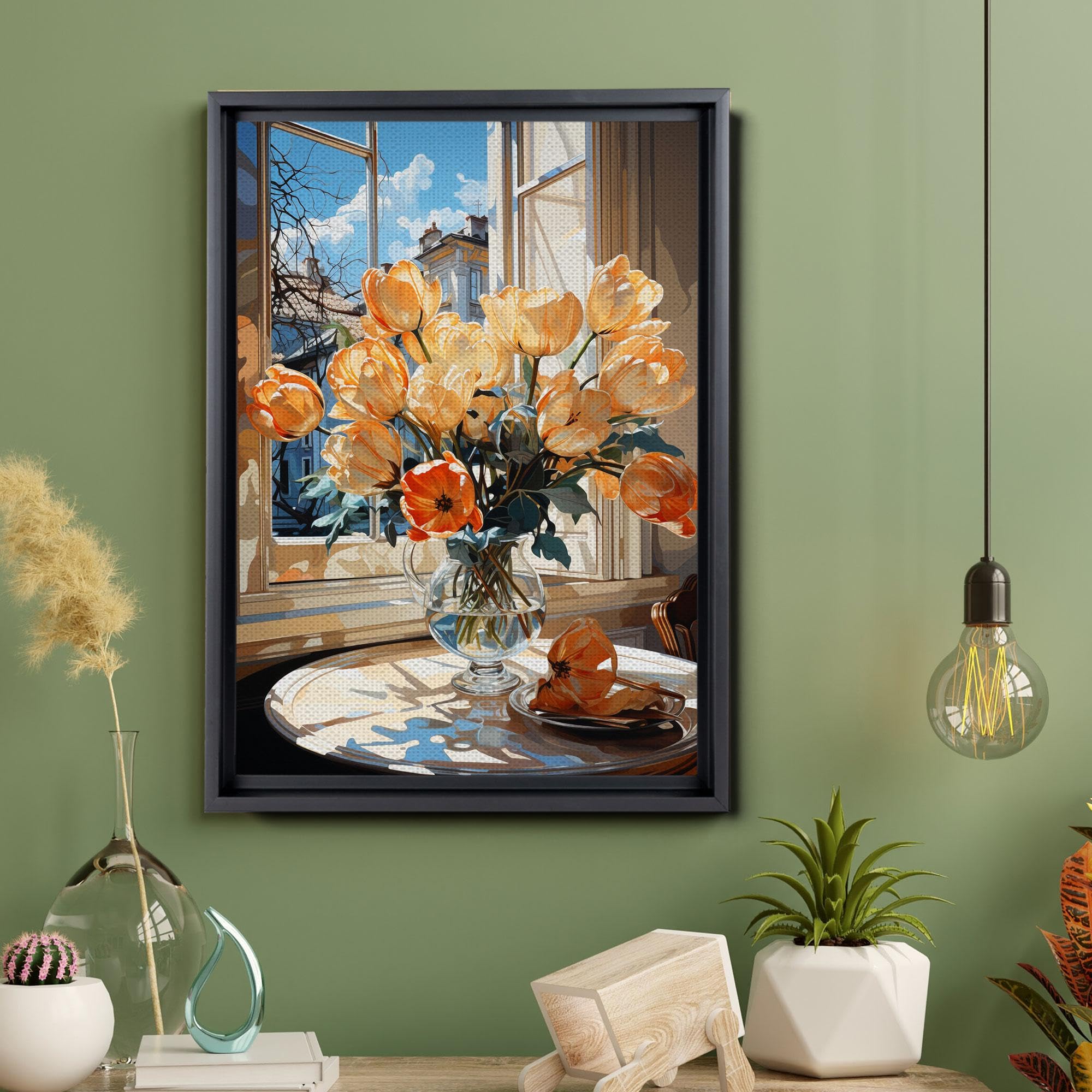 Signed 'Tulips' Abstract Modern Ceramic Vase Art - Gouache & Giclee Print on Premium Paper - Unframed Wall Decor for Living Room, Bedroom & Office