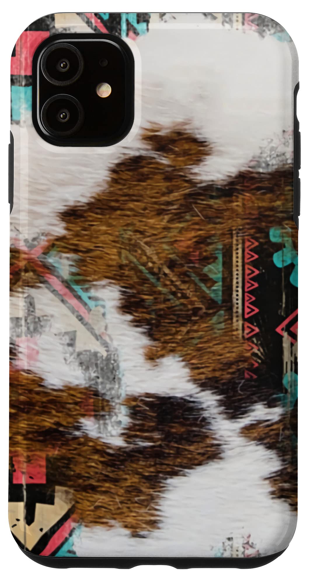 iPhone 11 Case - Premium Western Boho Cowhide Cover with Aztec Pattern for Protection & Style | Perfect for Travel, Music Festivals & Everyday Use