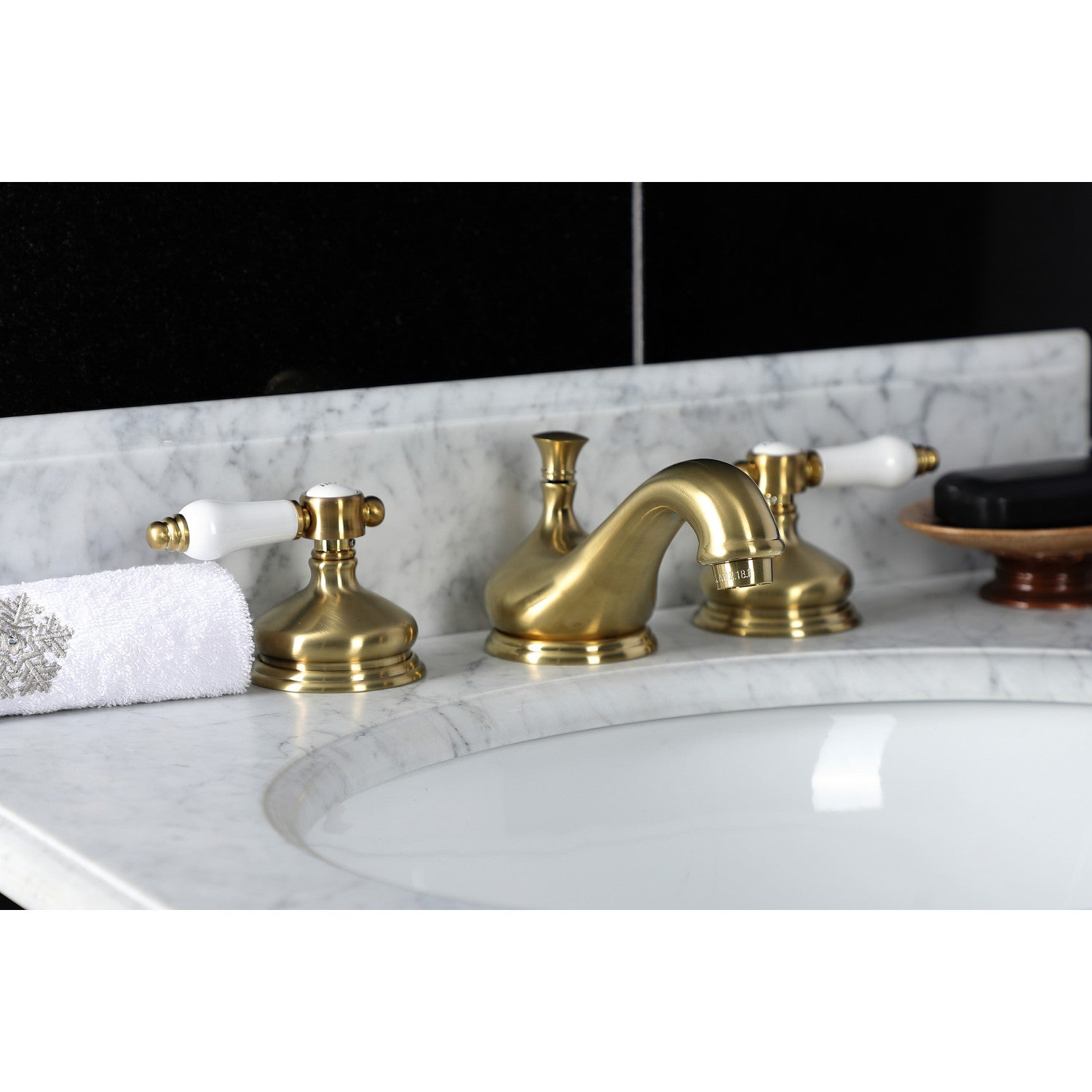 Bel Air KS1167BPL Brushed Brass Widespread Bathroom Faucet - 2 Handle 3 Hole Deck Mount with Brass Pop Up Drain - Perfect for Modern Bathroom Renovations and Vanity Upgrades