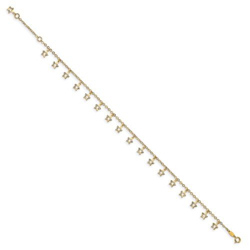 14K Yellow Gold Adjustable Star Anklet - Polished & Textured Design for Women, Perfect for Beach, Summer Outfits & Boho Style Accessories