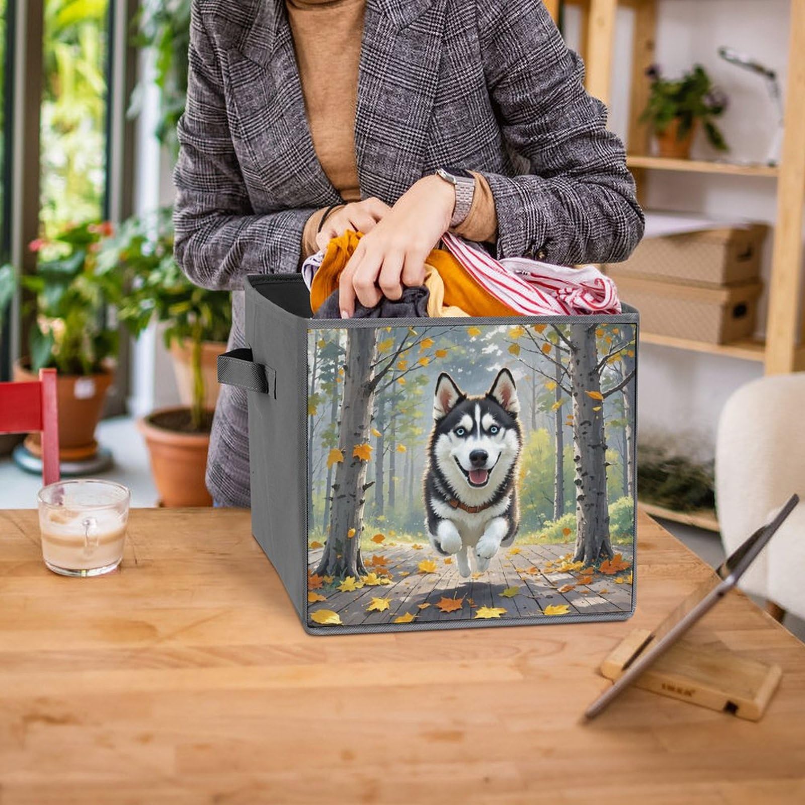6-Pack Foldable Storage Bins with Handles - Large Capacity Autumn Leaves Printed Storage Boxes for Playroom, Office & Home Organization - Perfect for Toys, Books & Seasonal Decor Storage