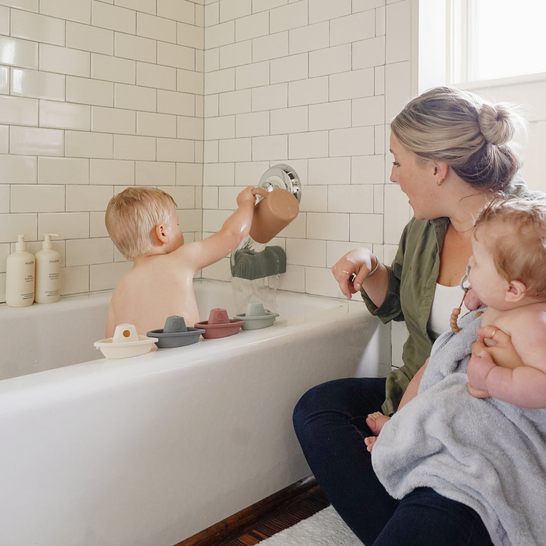 Mushie Stackable Bath Boats - Fun & Safe Bathtub Toys for Toddlers & Kids - Perfect for Sensory Play, Bath Time Learning & Water Play Activities
