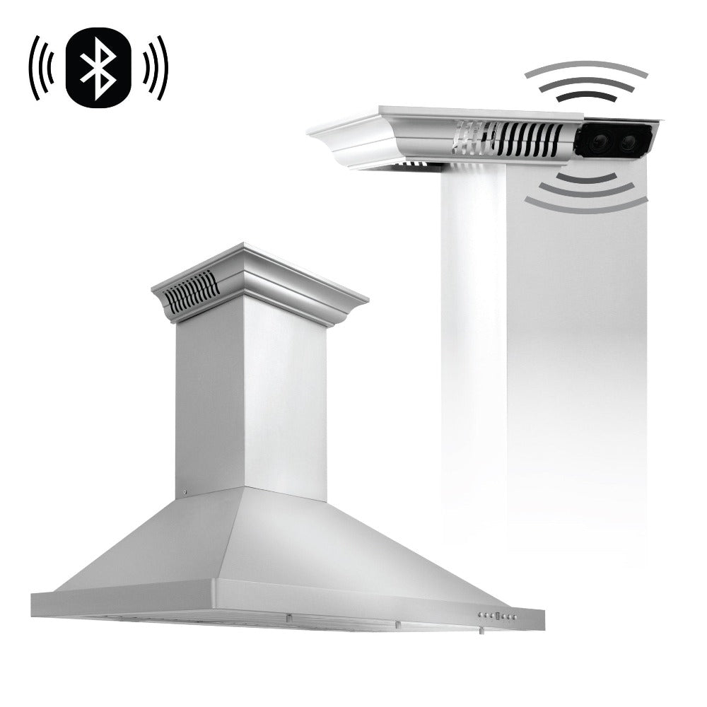 ZLINE Stainless Steel Ducted Vent Wall Mount Range Hood with Built-in CrownSound Bluetooth Speakers (KBCRN BT) - Perfect for Modern Kitchens & Open-Concept Living Spaces