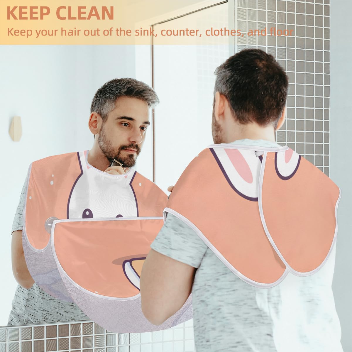 Cute Cartoon Rabbit Beard Shaving Bib for Men - Waterproof Makeup & Hair Dye Apron, Barber Cape for Haircut & Beard Trimming - Sink Hair Catcher & Grooming Accessory (Great Gift for Barbers & Stylists) - Perfect for Home Haircuts, Salon Use & DIY Grooming
