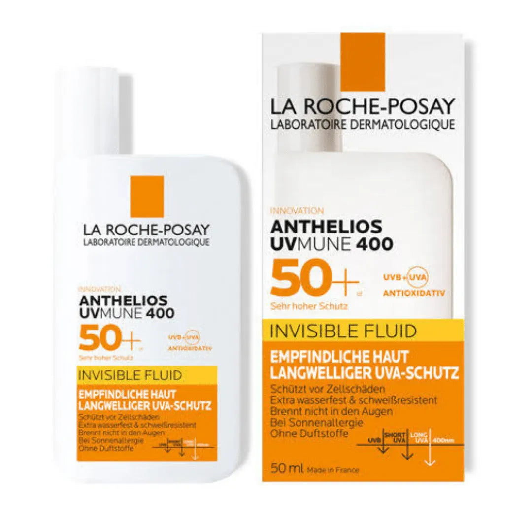 La Roche-Posay Anthelios UVMune 400 Invisible Sunscreen Fluid SPF 50+ 50ml - Oil-Free, Non-Greasy Face Sunscreen for Sensitive Skin - Daily UV Protection for Outdoor Activities & Beach Days