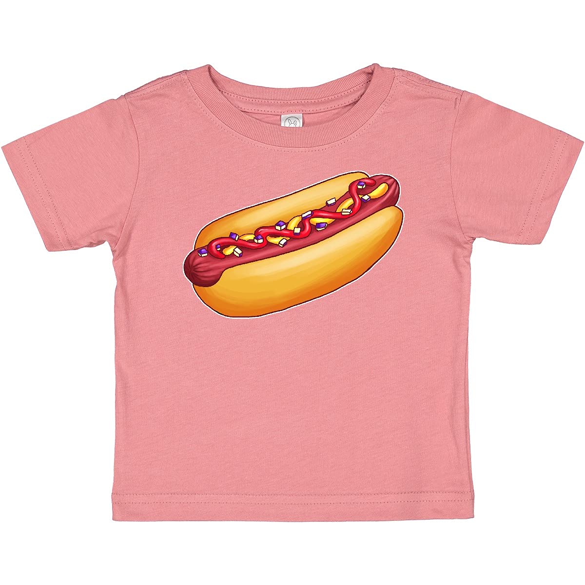 Inktastic Hot Dog Graphic Baby T-Shirt with Mustard, Onions & Ketchup Print - Cute Infant Bodysuit for Dog Lovers, BBQ Parties & Funny Outfits