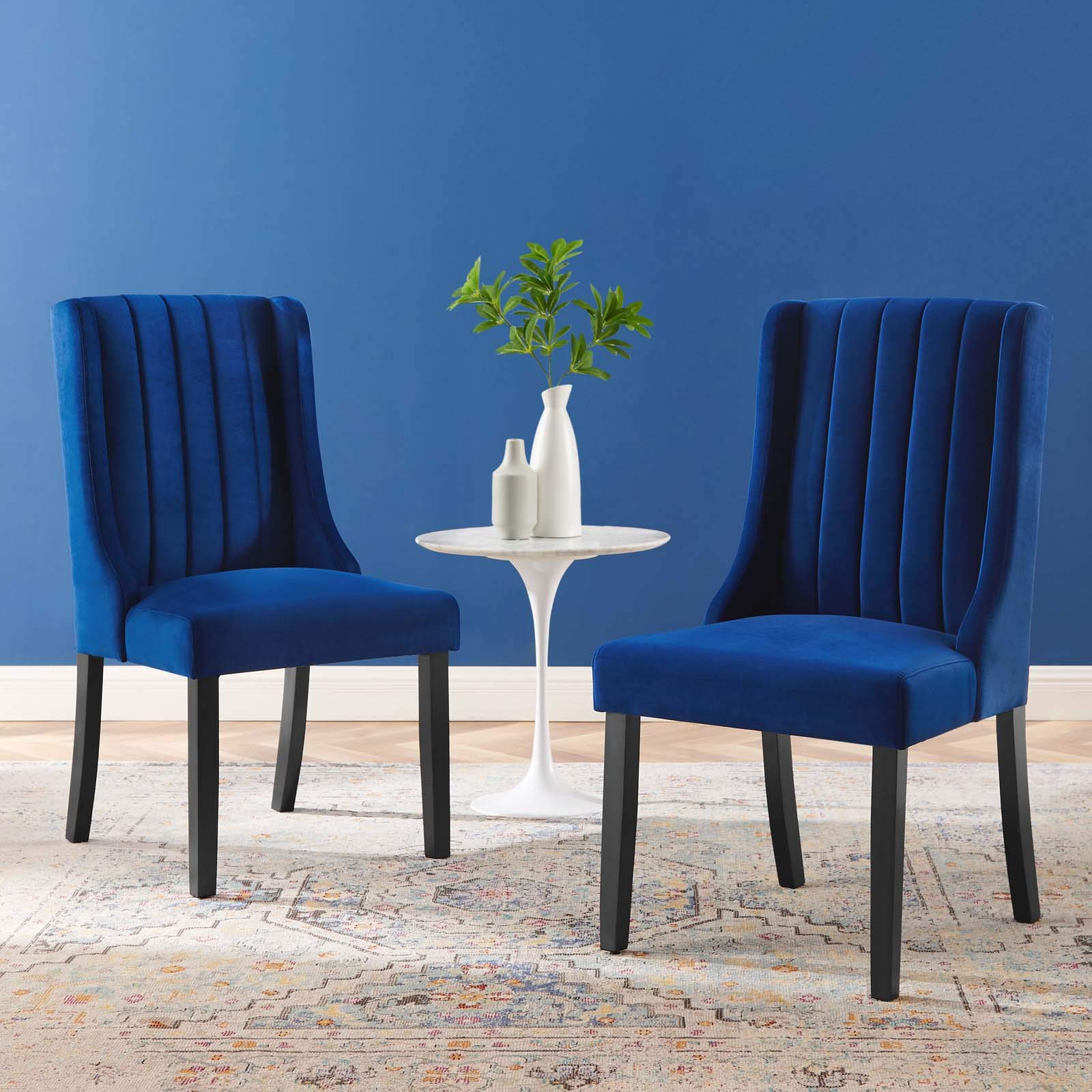 Modway Renew Parsons Performance Velvet Dining Side Chairs - Set of 2 Navy Blue Velvet Upholstered Chairs for Kitchen, Dining Room & Home Decor