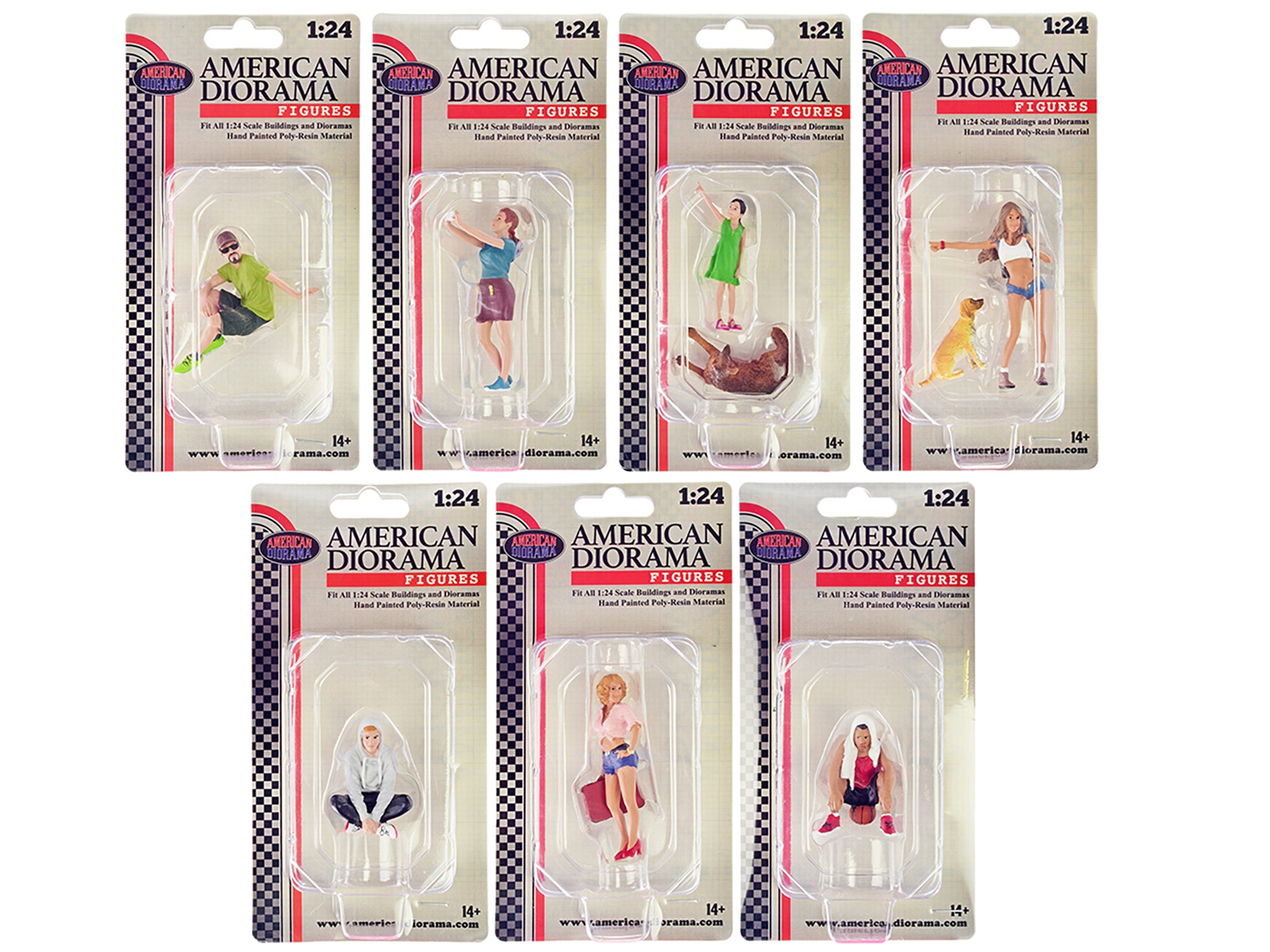 American Diorama Figure24 Series 1 - 9-Piece 1/24 Scale Model Figure Set for Car Dioramas, Train Layouts & Miniature Displays