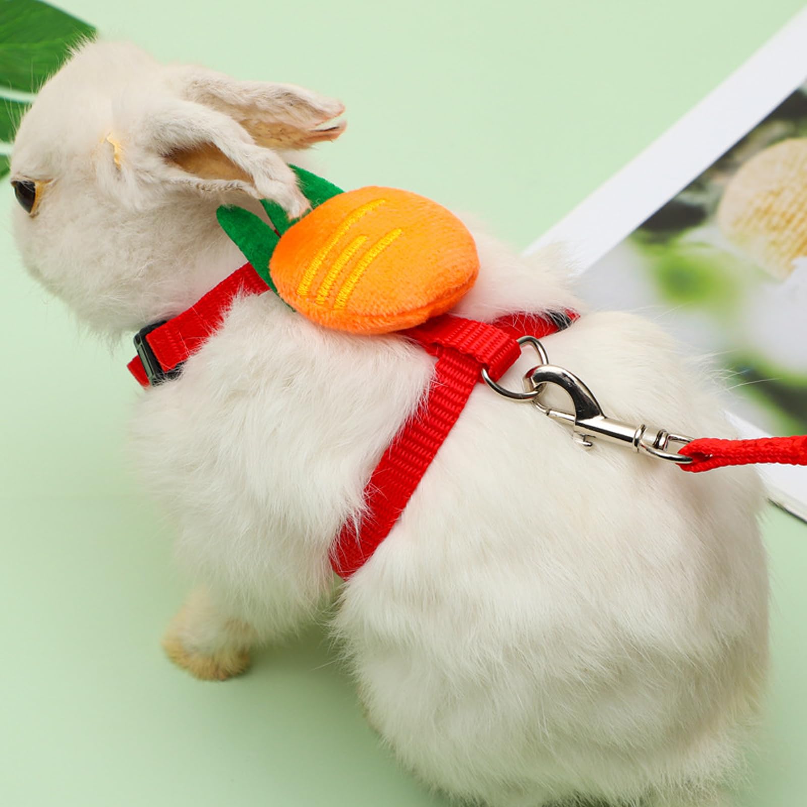 4 Sets Adjustable Rabbit Harness and Leash Set - Small Pet Safety Vest with Leash for Bunny, Cat, Dog, Kitten, Ferret - Includes 4 Decorative Fruit Bow Ties - Perfect for Walks, Training, and Pet Fashion Outfits