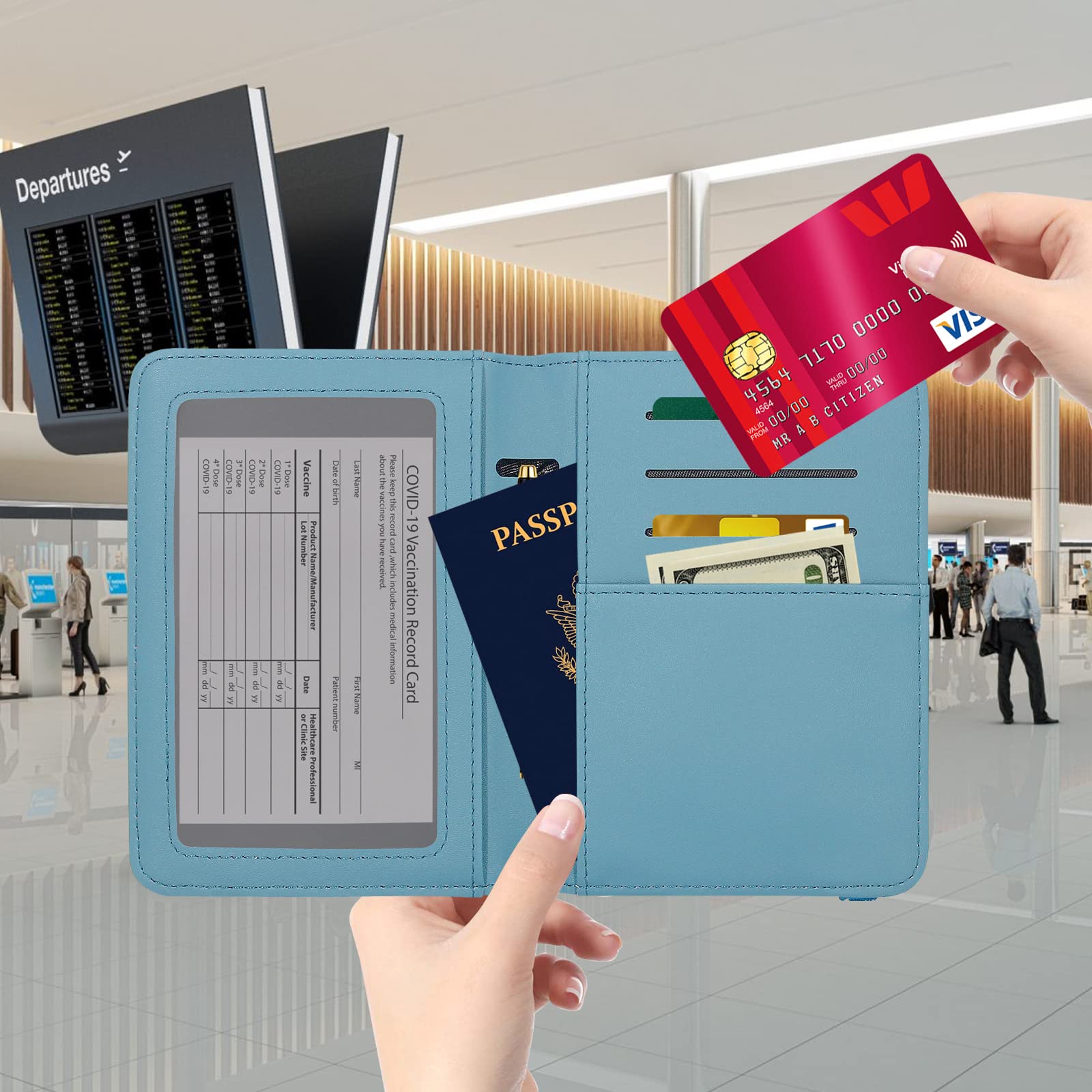 ZOPPEN RFID Blocking Passport Holder Wallet for Women & Men - Travel Document Organizer Cover Case with Secure ID Protection - Perfect for Airports, Vacations & Business Trips (Blue)