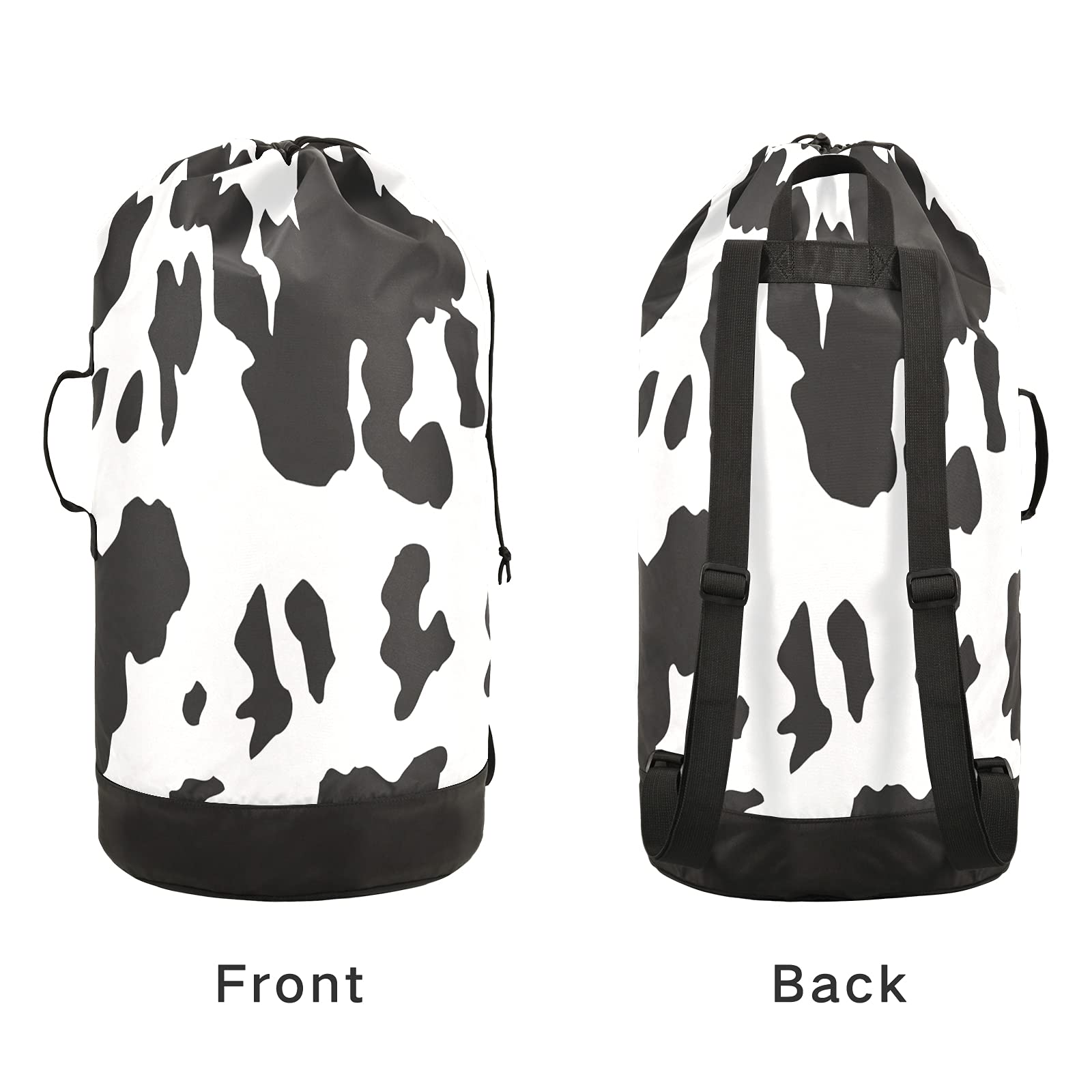 Waterproof Cow Print Laundry Bag with Drawstring Closure & Shoulder Straps - Durable Dirty Clothes Hamper, Storage Basket for Travel, Dorm, Camping & Home Organization