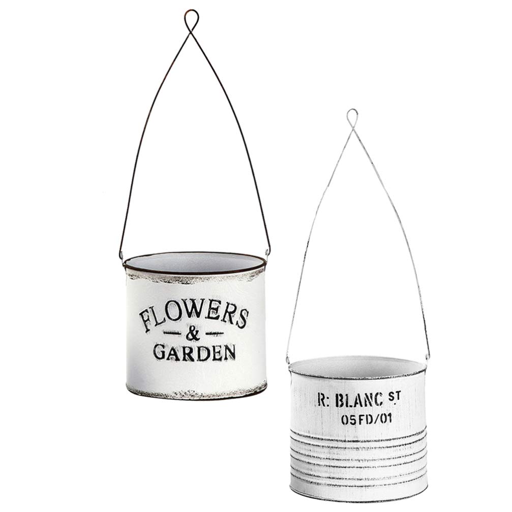 DOITOOL Galvanized Metal Wall Planter Set of 2 - Rustic Hanging Wall Vase & Flower Bucket Holder for Succulents, Plants - Farmhouse Home & Office Decor for Living Room, Kitchen, Garden