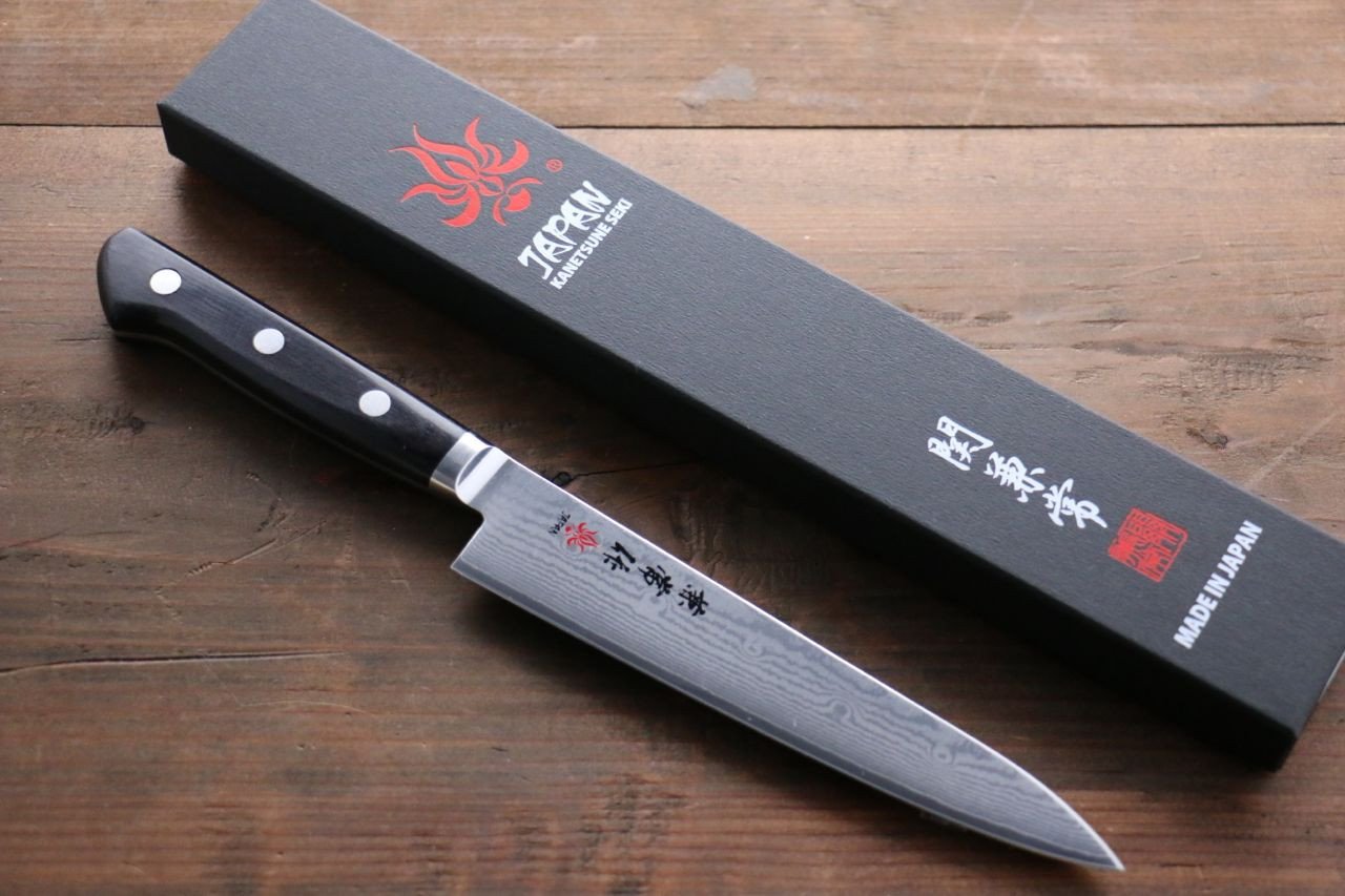 Kanetsune VG10 33-Layer Damascus Petty Utility Knife 150mm with Pakkawood Handle - Perfect for Slicing, Dicing & Precision Kitchen Tasks