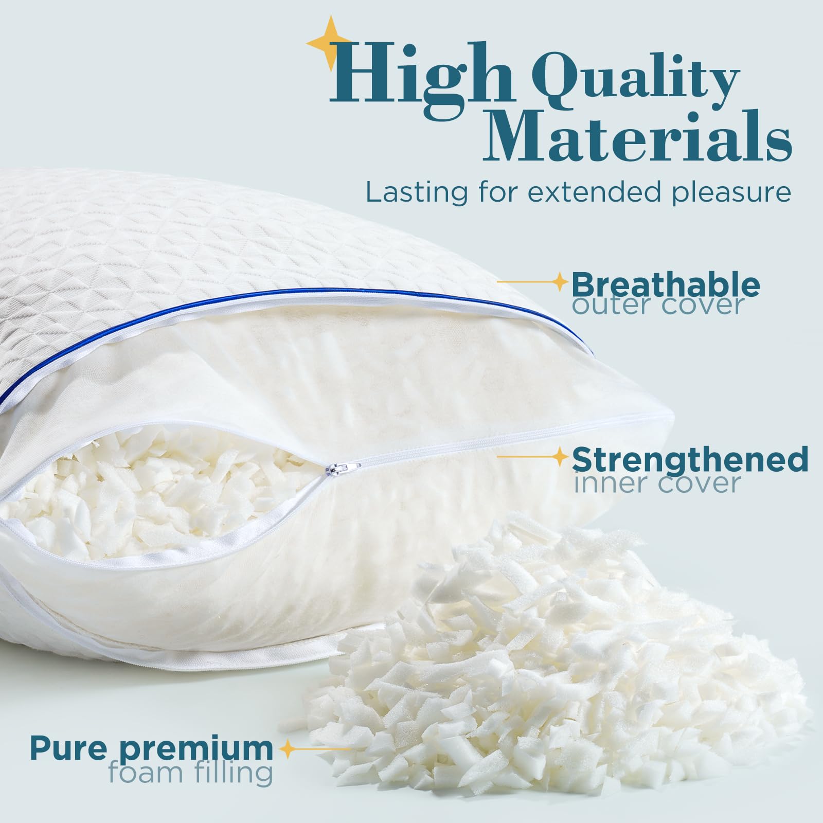 Viewstar King Size Pillows Set of 2 - Firm Shredded Memory Foam Adjustable Pillows for Side, Back & Stomach Sleepers - Washable Removable Cover - Perfect for Home, Bedroom & Guest Room Comfort