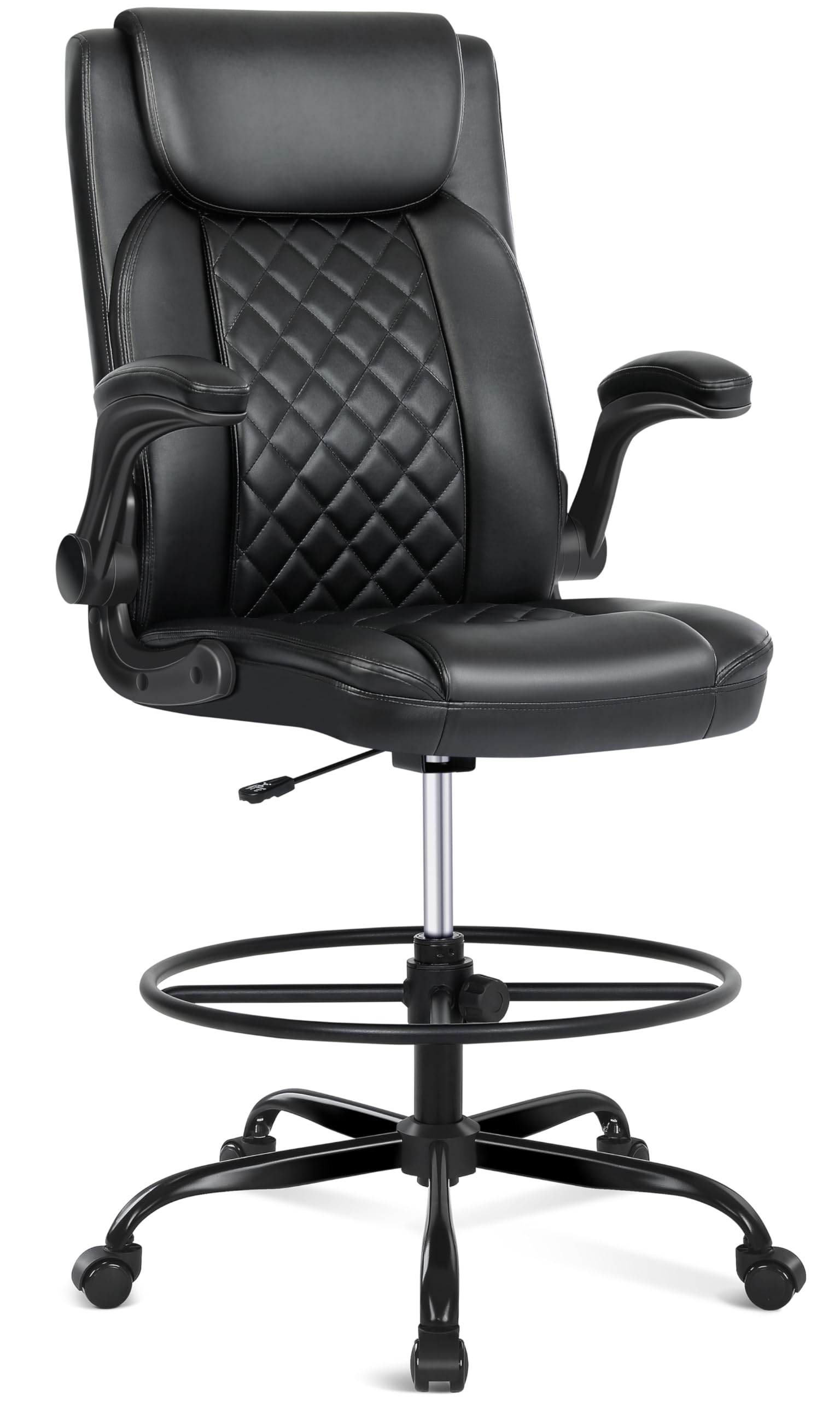Misolant Adjustable Height Drafting Chair - Ergonomic Office Chair for Standing Desks with Flip-Up Armrests, Leather High Stool for Counter Height Workstations - Perfect for Architects, Artists & Home Office Use