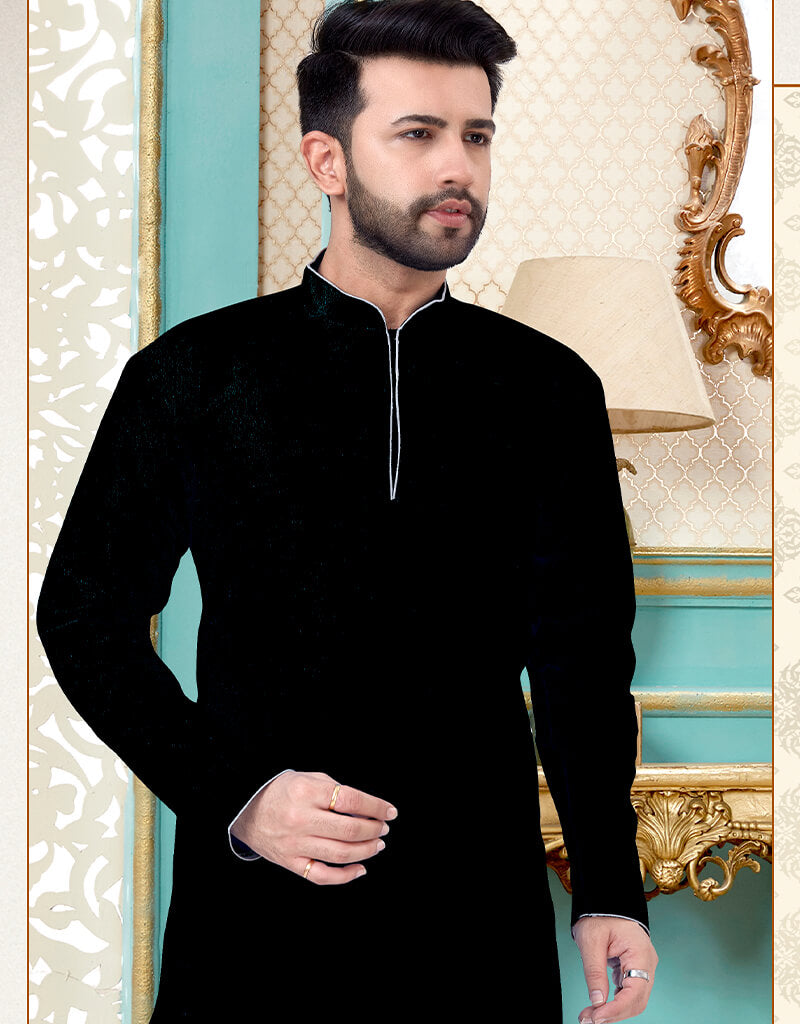 Black Kurta Dhupion Silk Dhoti for Men - Premium Indian Traditional Wear for Weddings & Festivals