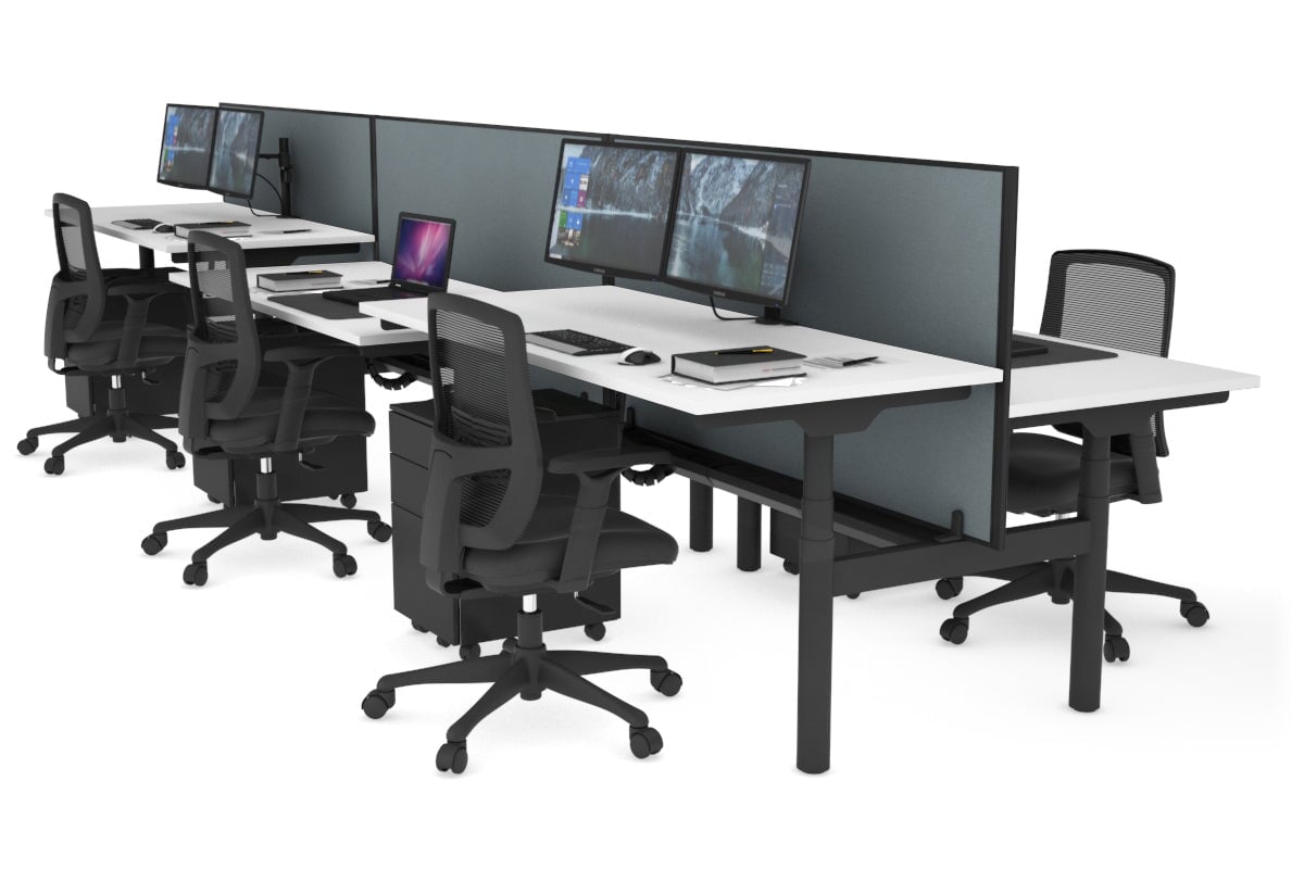 Flexi Premium Height Adjustable 6-Person H Bench Workstation - Black Frame [1200L x 700W] - Ideal for Office, Coworking Spaces & Home Offices