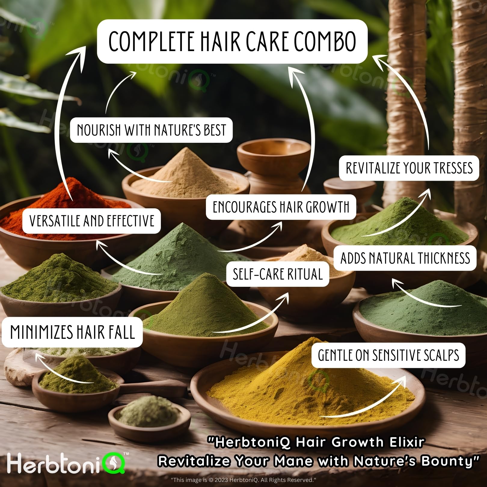 HerbtoniQ Organic Hair Mask Powder Set - 16 Natural Herbs for Hair Growth, Dandruff Treatment & Scalp Itch Relief - Frizz Control Herbal Hair Pack (2350g) - Perfect for Damaged, Dry Hair Care at Home & Salon Use