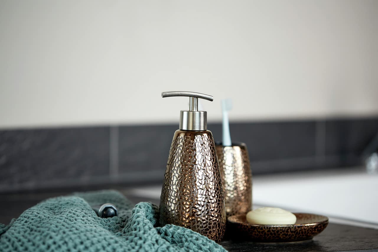 WENKO Marrakesh 3-Piece Bathroom Accessory Set - Soap Dispenser, Toothbrush Holder & Tumbler - Modern Spa Style for Bathroom Countertop Organization & Decor