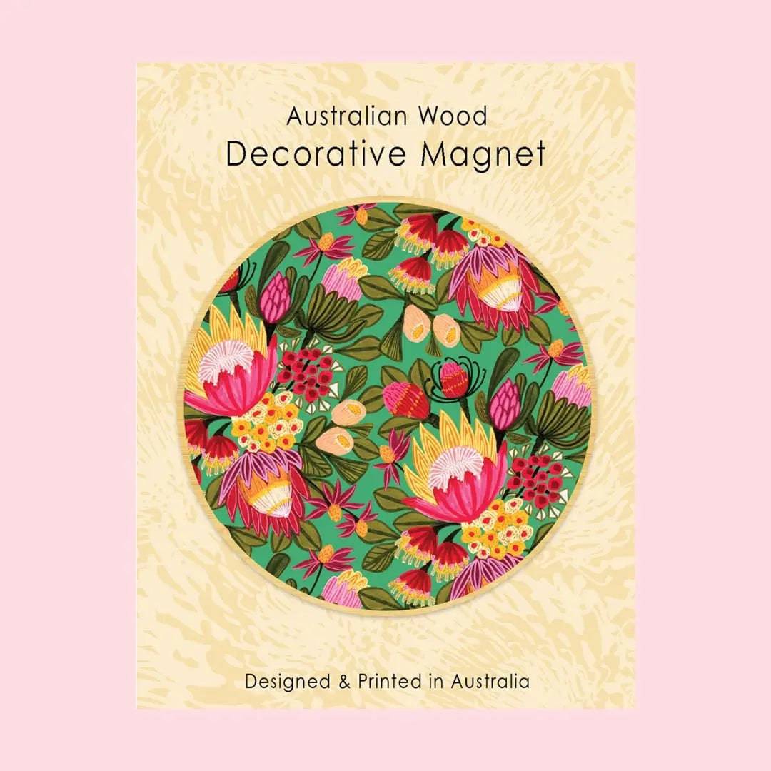 Festive Proteas Tea Towel & Wooden Fridge Magnet Gift Set - South African Floral Kitchen Decor - Perfect for Housewarming, Hostess Gifts & Holiday Decorations