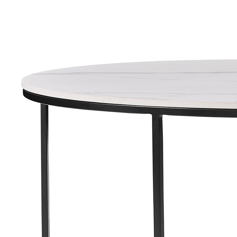 BRANDI Nest of 2 Tables - 29.5/35.4 Inch White Ceramic Marble Coffee Side Tables - Perfect for Living Room, Bedroom, or Office Decor