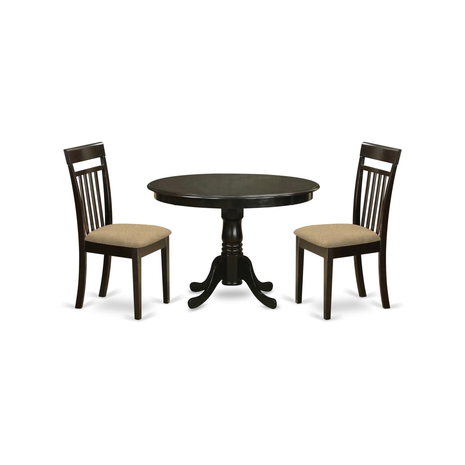 Modern 3-Piece Dining Table Set with Round Wooden Table & 2 Upholstered Chairs - 42 Inch Cappuccino - Perfect for Small Spaces, Breakfast Nooks & Cozy Apartments