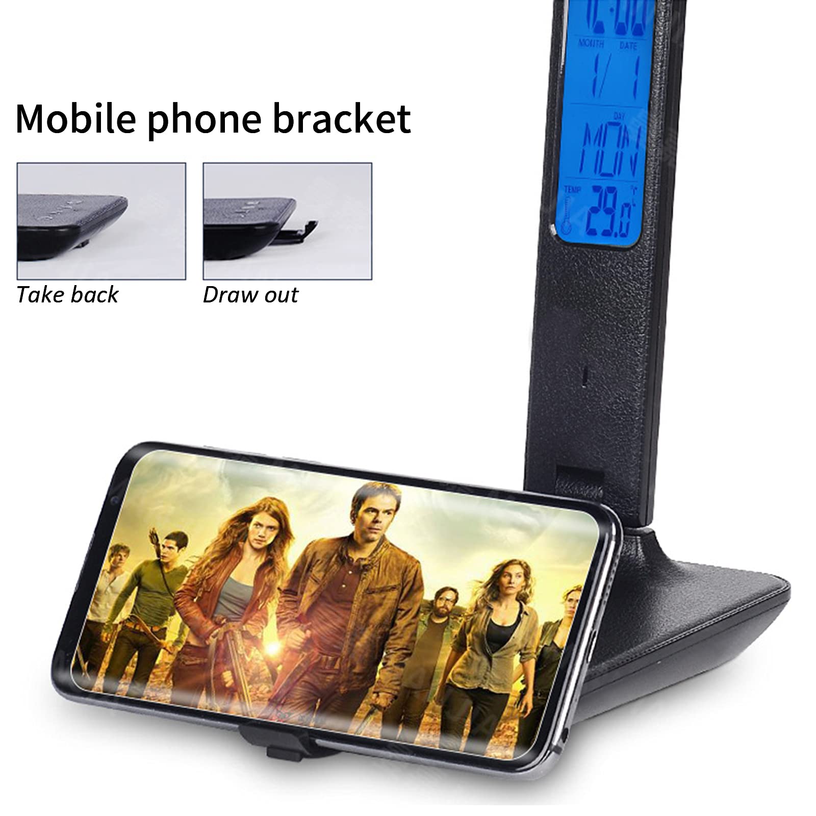 10W Wireless Charging LED Desk Lamp with USB Port & Touch Control - 3 Color Modes, 5 Brightness Levels, Built-in Clock & Temperature Display - Perfect for Home Office, Study, School & Night Reading (Black)