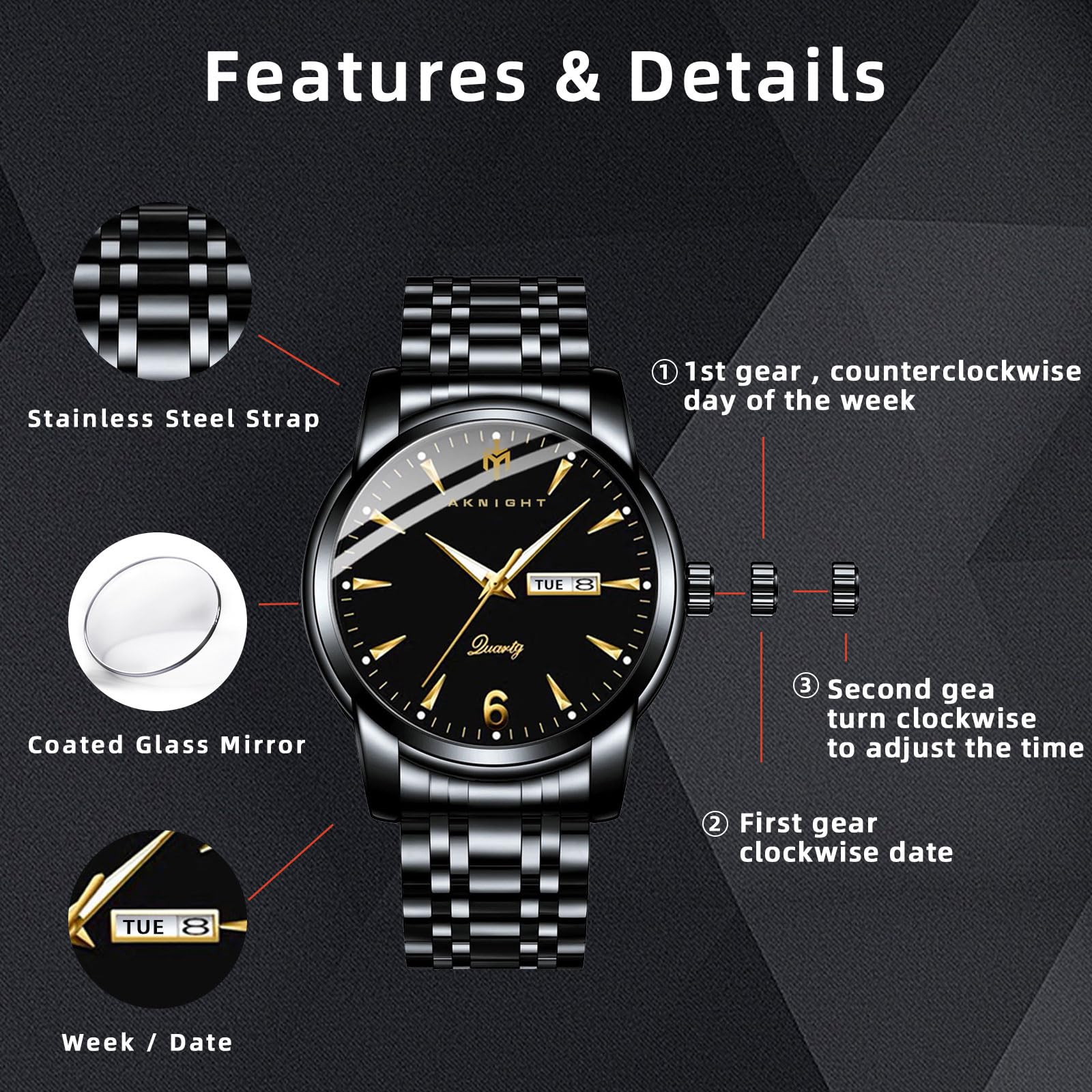 BENYAR Men's Waterproof Chronograph Analog Quartz Watch - Fashion Business Casual Wristwatch with Luminous Hands & Calendar - Perfect for Office, Daily Wear & Outdoor Activities
