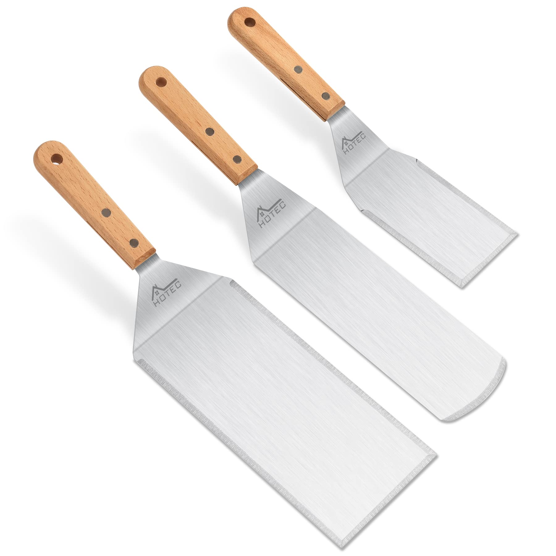 Premium Stainless Steel BBQ Spatula Set - 3-Piece Metal Flat Turner & Griddle Scraper for Grilling, Flipping Burgers & Pancakes - Heavy Duty Barbecue Tools for Outdoor Cooking & Kitchen Use