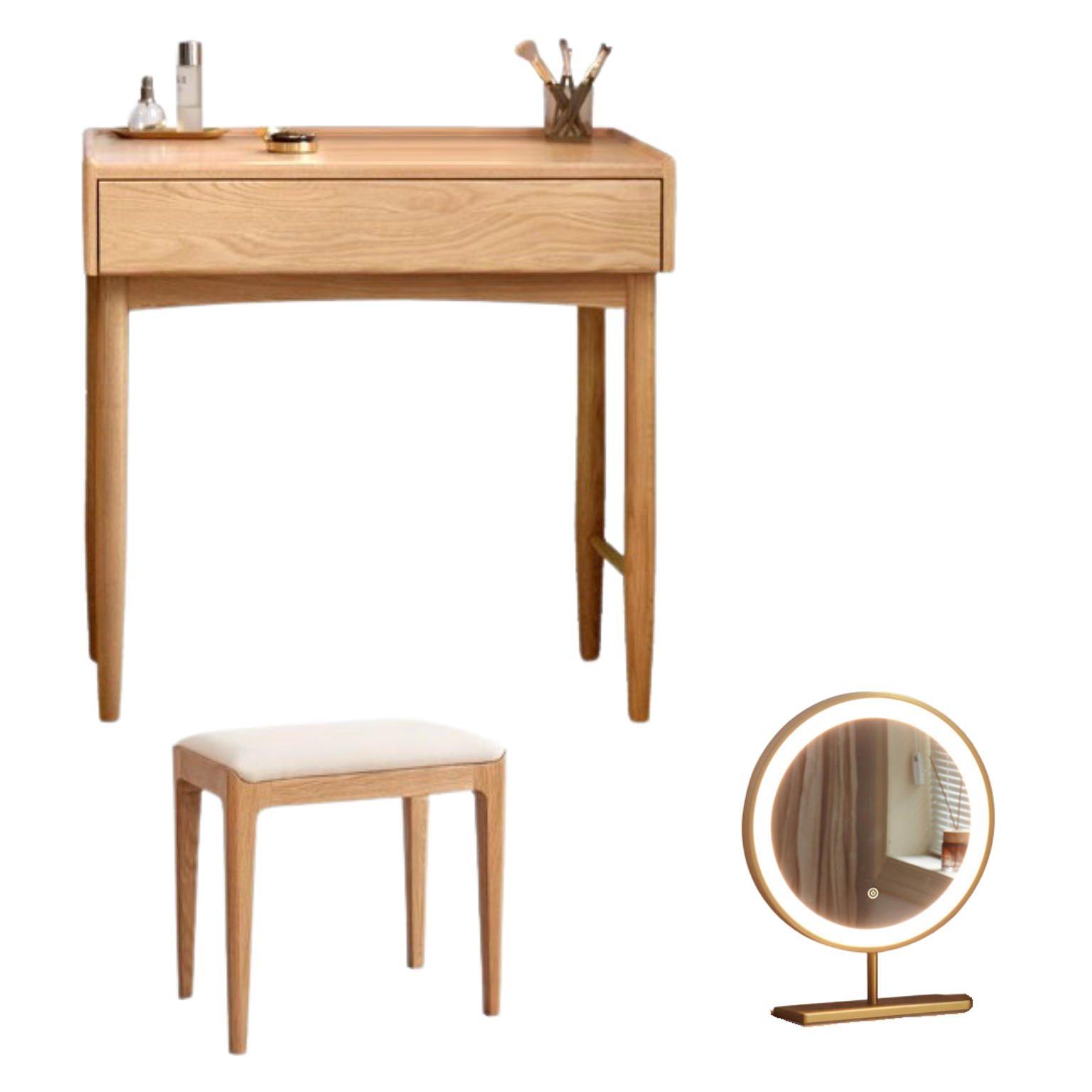 Stylish Oak Solid Wood Nordic Dressing Table - Modern Vanity Desk for Bedroom & Makeup Area | Perfect for Home Decor & Beauty Routine