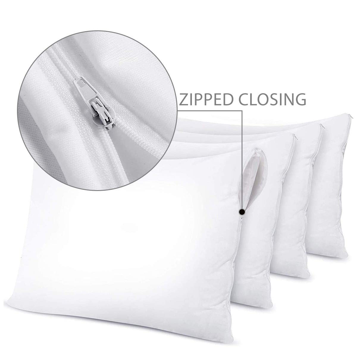Premium 100% Cotton Zippered Pillow Protectors (Pack of 4) - Breathable, Dust Mite Proof, Hypoallergenic Bedding Covers - UK Standard Size 48x74cm - Ideal for Allergy Sufferers & Luxury Home Decor