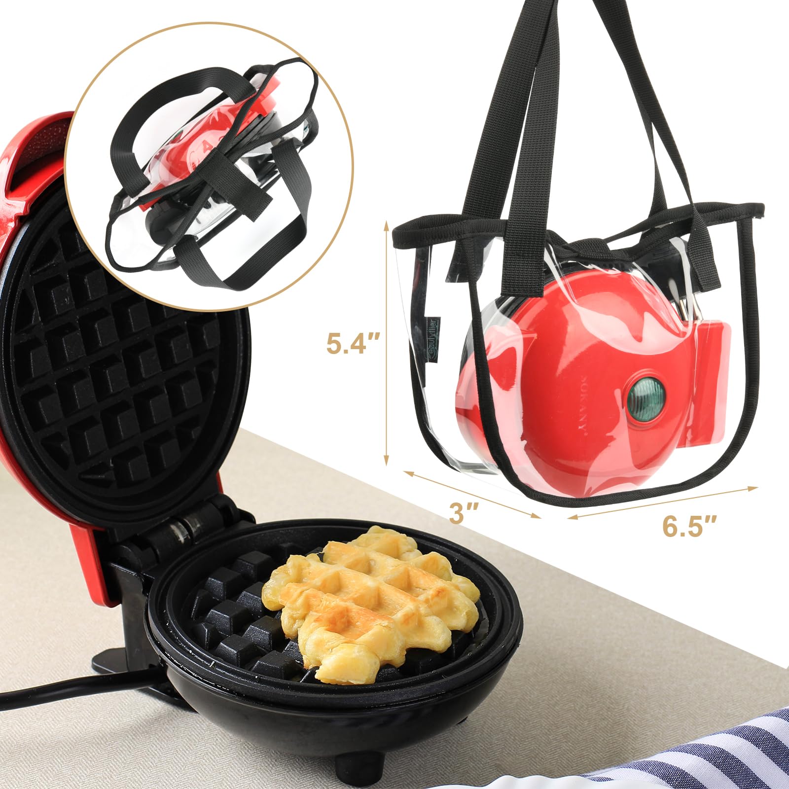 Beautyflier Clear Storage Bag for DASH Mini Waffle Maker 4 Inch - Portable Travel Organizer Case for Baking & Cooking Accessories - Perfect for Home, Kitchen, Camping & Gifts