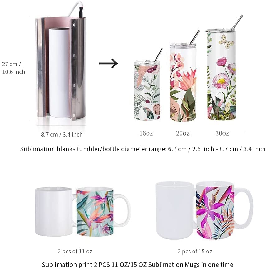 Sublimation Mug Press Machine for 20oz & 30oz Skinny Tumblers - Heat Transfer Press for Custom Mugs - Perfect for DIY Crafts, Personalized Gifts & Small Business Printing
