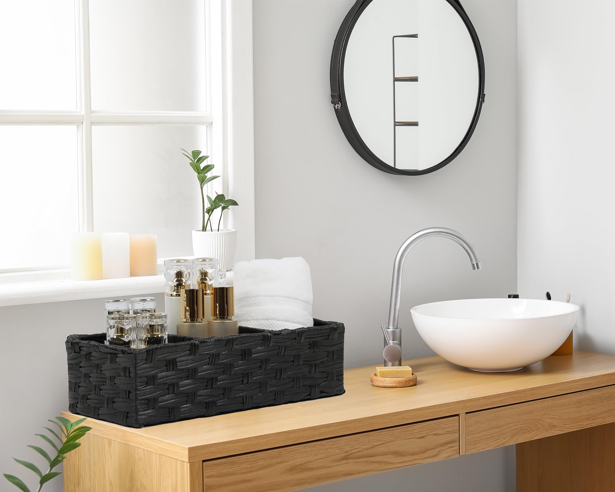 Waterproof Plastic Wicker Toilet Paper Basket - 2 Pack Bathroom Storage Organizer for Toilet Tank Top (14.9