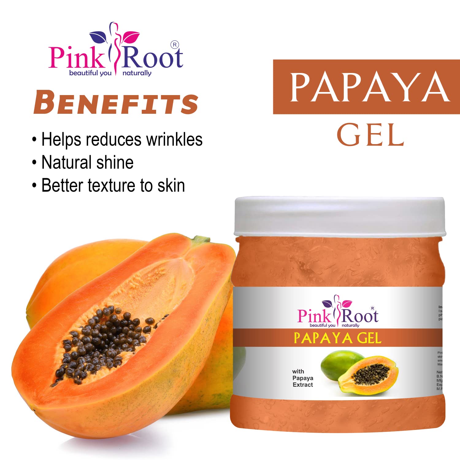 PR Pink Root Papaya Gel with Natural Papaya Extract - 500gm for Skin Brightening & Hydration - Perfect for Face, Body & Hair Care
