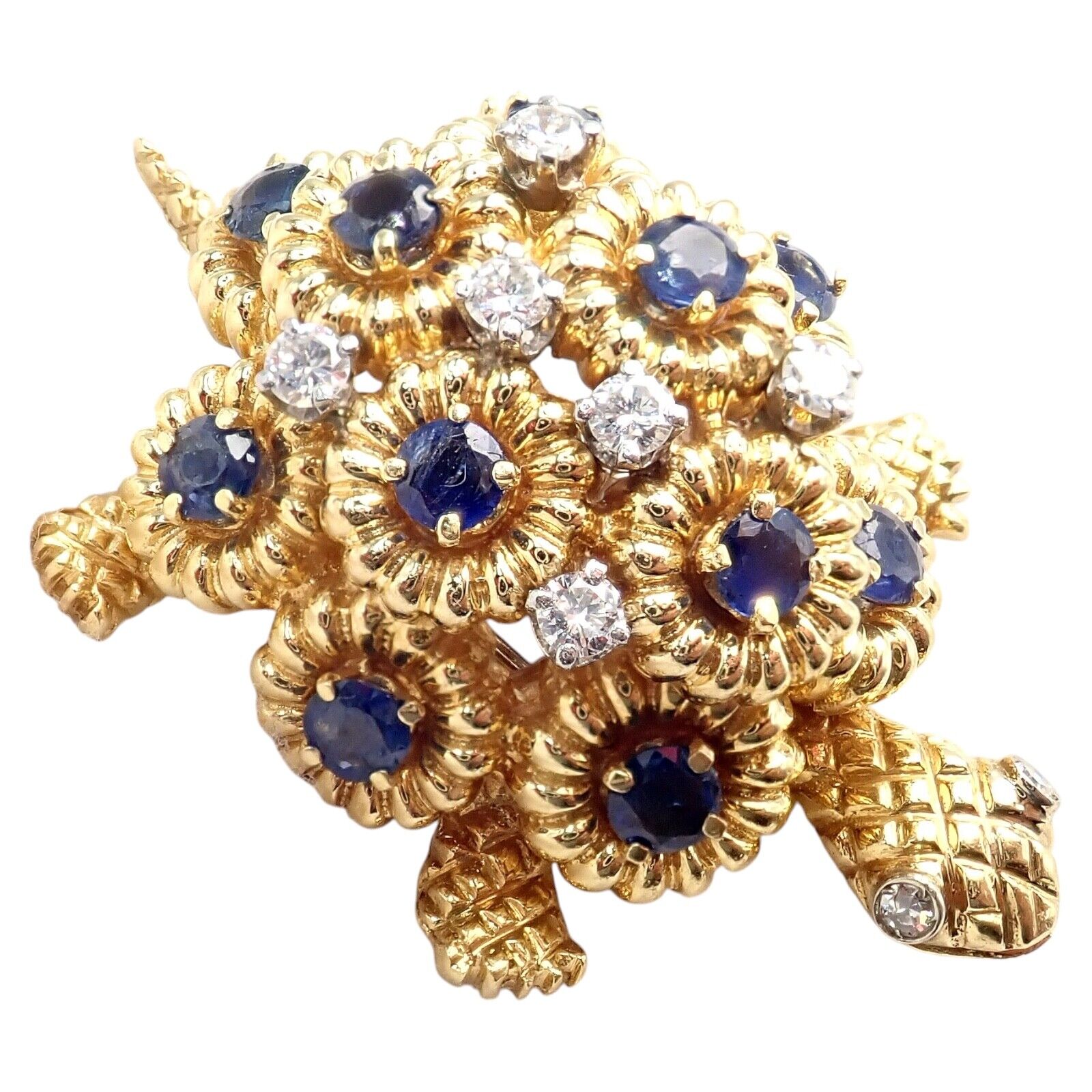Authentic Tiffany & Co. 18k Yellow Gold Turtle Diamond Sapphire Brooch Pin - Vintage Luxury Jewelry Gift for Women, Perfect for Weddings & Special Occasions