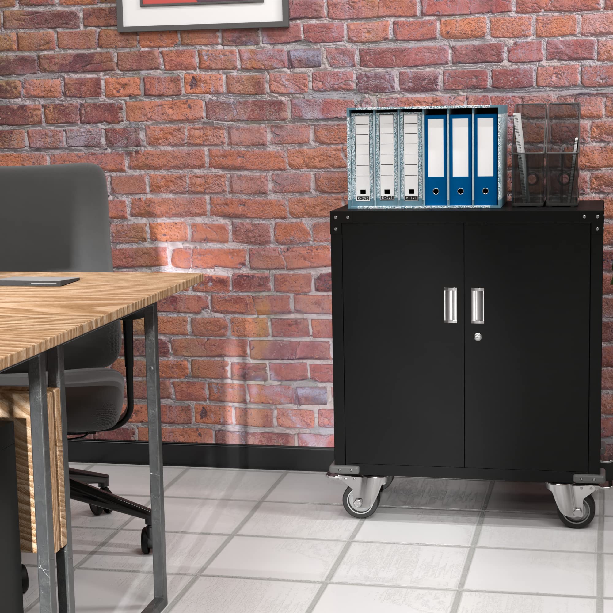Lockable Steel File Cabinet with Adjustable Shelves & Wheels - Secure Storage Organizer for Home, Office, School & Garage - Heavy Duty Black Filing Cabinet for Documents, Supplies & Tools