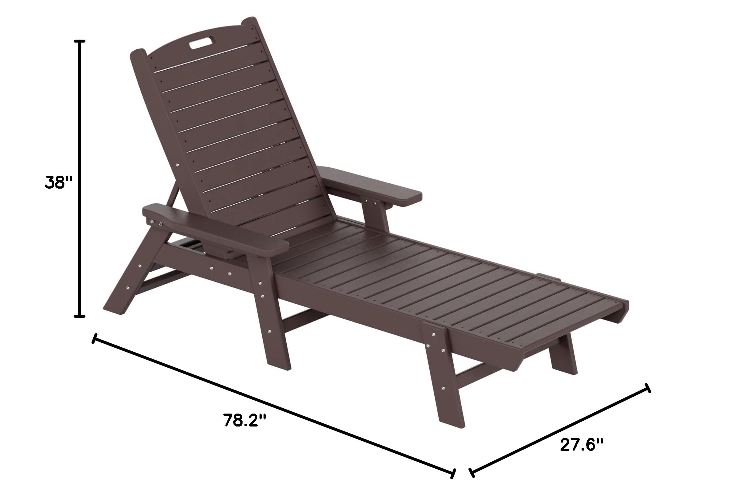 Premium HDPE Adirondack Reclining Chaise Lounge - Durable Poly Lumber Outdoor Chair with Armrests | UV & Weather Resistant for Patio, Backyard, Beach, Poolside | Perfect for Relaxing, Sunbathing & Outdoor Entertaining (Dark Brown)